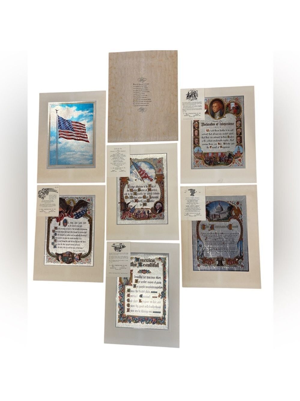 60s JR ROSEN SET OF 6 AMERICAN THEME PATRIOTIC PROMO MATTED SILVER FOIL PRINTS
